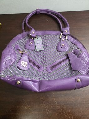 Sharif 1827 purple and grey chevron quilted dome handbag